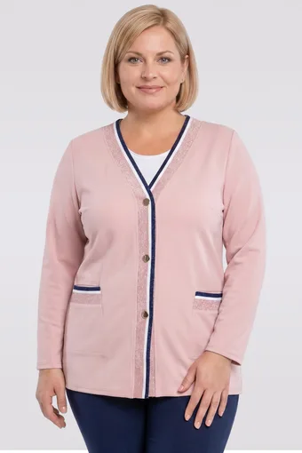 Ružový sveter s tmavomodrými opasky