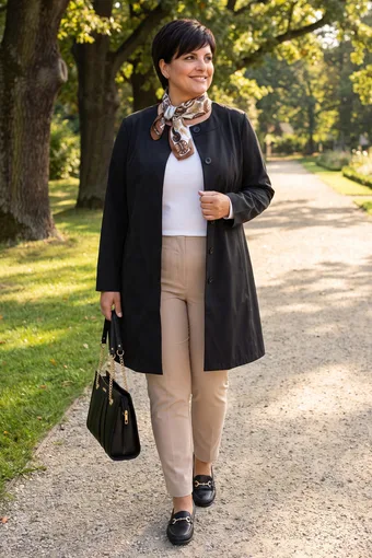 Elegantný čierny kabát
