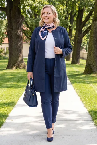 Elegantný kabát v tmavomodrej farbe