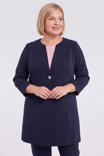 Elegantný kabát v tmavomodrej farbe