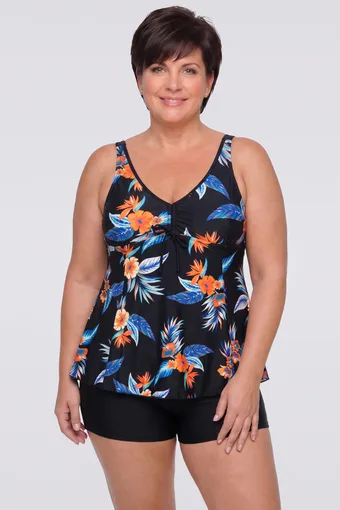 Čierne plavky s tropickou potlačou